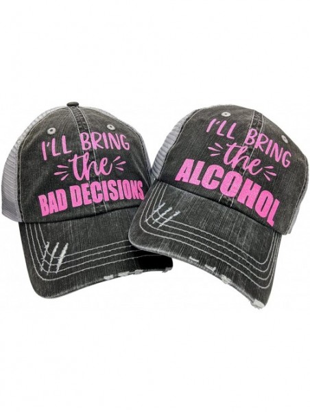 Baseball Caps Women's I'll Bring The Alcohol- Bad Decisions- Baseball Cap Bundle (Grey/PinkGlitter) - CB18E0W7HUK $45.26