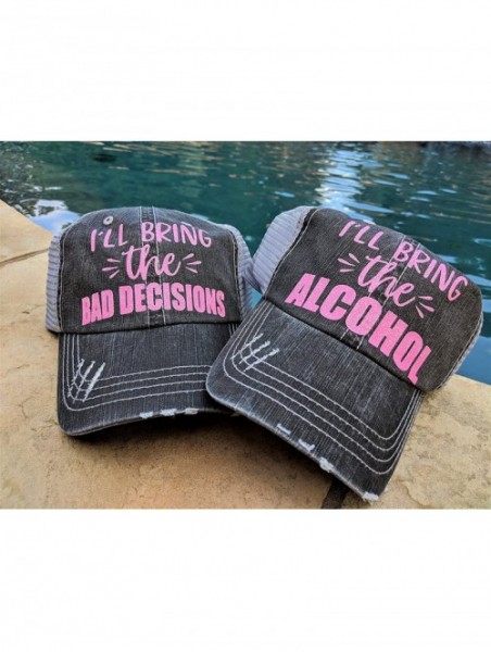 Baseball Caps Women's I'll Bring The Alcohol- Bad Decisions- Baseball Cap Bundle (Grey/PinkGlitter) - CB18E0W7HUK $45.26