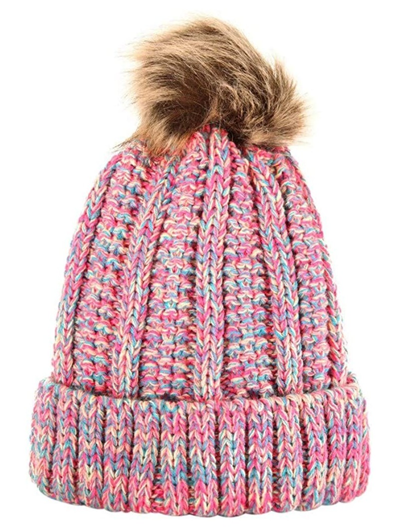 Bomber Hats Womens Winter Beanie Hat- Warm Cuff Cable Knitted Soft Ski Cap with Pom Pom for Girls - J - CH18ADUE9LO $12.36