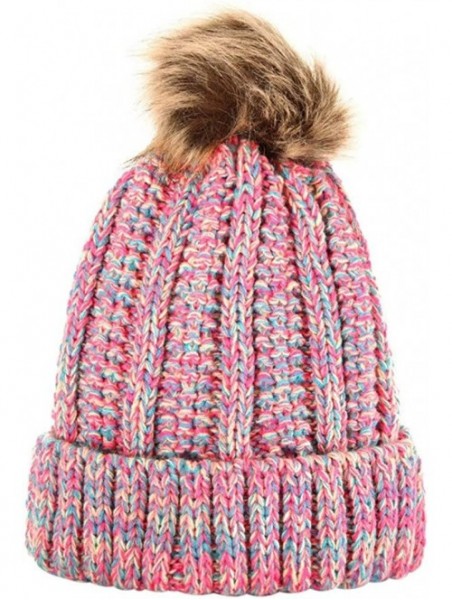 Bomber Hats Womens Winter Beanie Hat- Warm Cuff Cable Knitted Soft Ski Cap with Pom Pom for Girls - J - CH18ADUE9LO $12.36