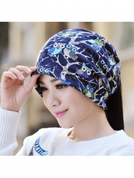 Skullies & Beanies Women's Multifunction Hat owl Skull Cap Scarf - Blue - CK1889HAZAR $14.54