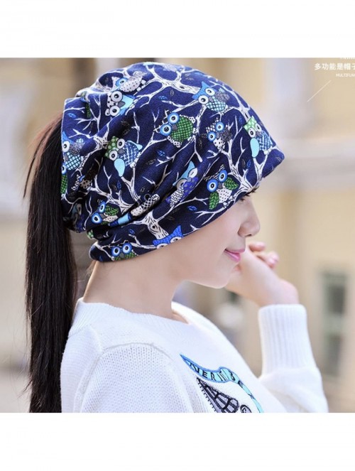 Skullies & Beanies Women's Multifunction Hat owl Skull Cap Scarf - Blue - CK1889HAZAR $14.54