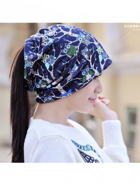 Skullies & Beanies Women's Multifunction Hat owl Skull Cap Scarf - Blue - CK1889HAZAR $14.54