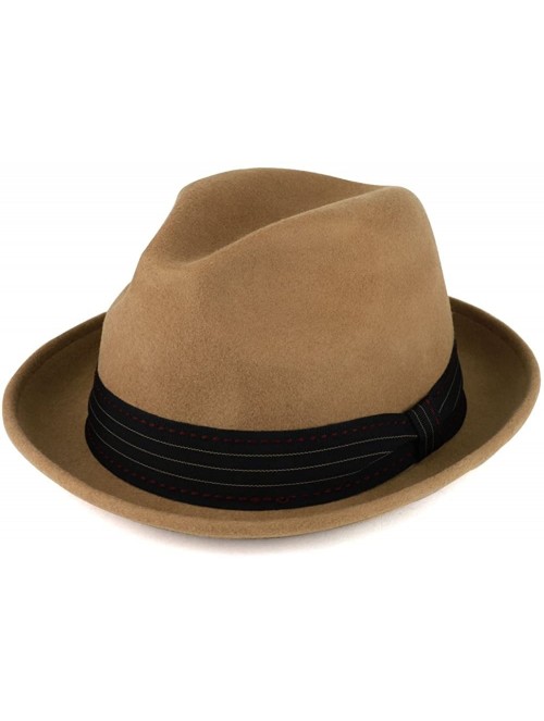 Fedoras XXL Oversize Wool Felt Pinch Fedora Hat with Satin Band - Camel - CF187S33C97 $55.35