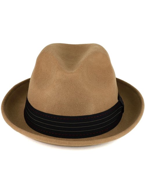 Fedoras XXL Oversize Wool Felt Pinch Fedora Hat with Satin Band - Camel - CF187S33C97 $55.35