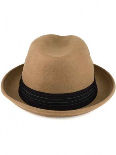 Fedoras XXL Oversize Wool Felt Pinch Fedora Hat with Satin Band - Camel - CF187S33C97 $55.35