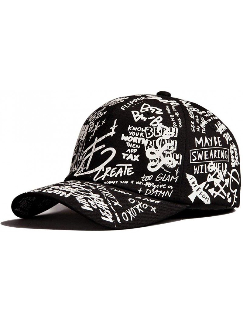 Baseball Caps Designer Graffiti Doodle Cotton Baseball Cap for Men Women- BTS Kpop Hat w/Curve Brim- Adjustable - CJ195Q0QKWR...