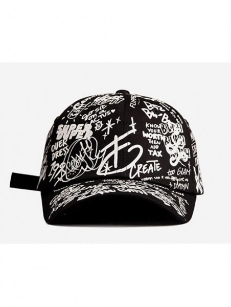 Baseball Caps Designer Graffiti Doodle Cotton Baseball Cap for Men Women- BTS Kpop Hat w/Curve Brim- Adjustable - CJ195Q0QKWR...