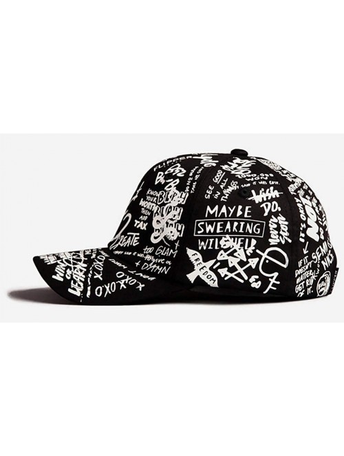 Baseball Caps Designer Graffiti Doodle Cotton Baseball Cap for Men Women- BTS Kpop Hat w/Curve Brim- Adjustable - CJ195Q0QKWR...