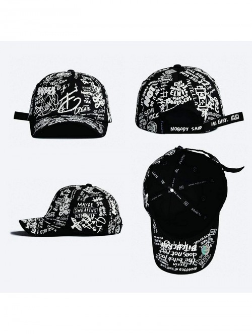 Baseball Caps Designer Graffiti Doodle Cotton Baseball Cap for Men Women- BTS Kpop Hat w/Curve Brim- Adjustable - CJ195Q0QKWR...