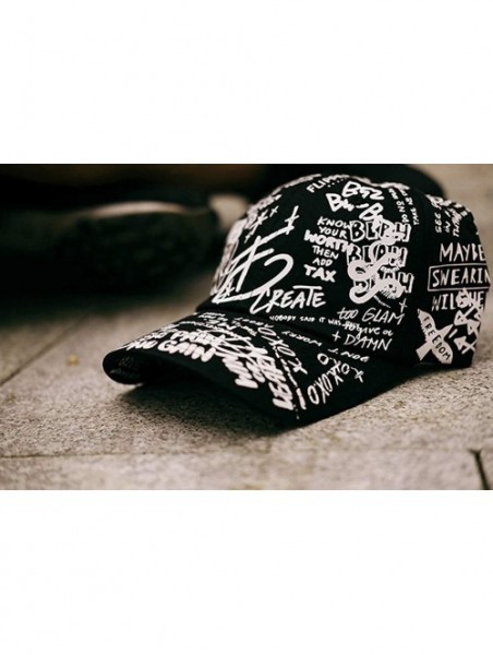 Baseball Caps Designer Graffiti Doodle Cotton Baseball Cap for Men Women- BTS Kpop Hat w/Curve Brim- Adjustable - CJ195Q0QKWR...