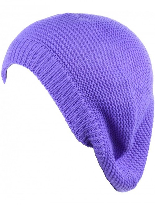 Berets Chic French Style Lightweight Soft Slouchy Knit Beret Beanie Hat in Solid - Purple - CF18LCEO6ZW $14.15