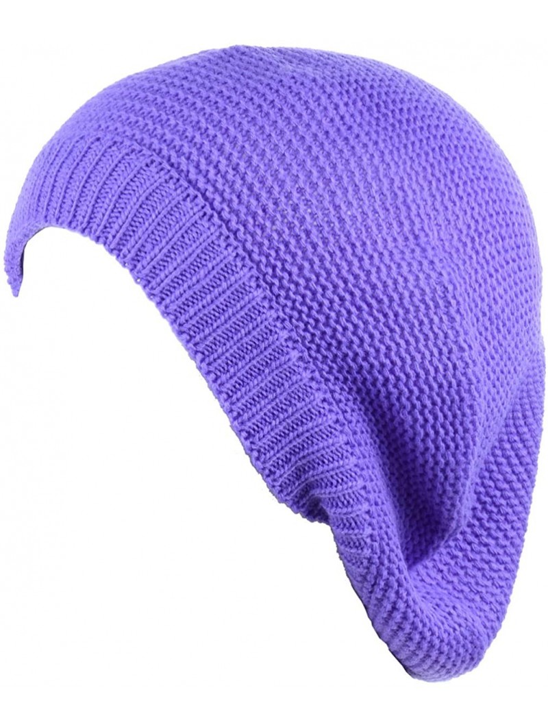 Berets Chic French Style Lightweight Soft Slouchy Knit Beret Beanie Hat in Solid - Purple - CF18LCEO6ZW $14.15