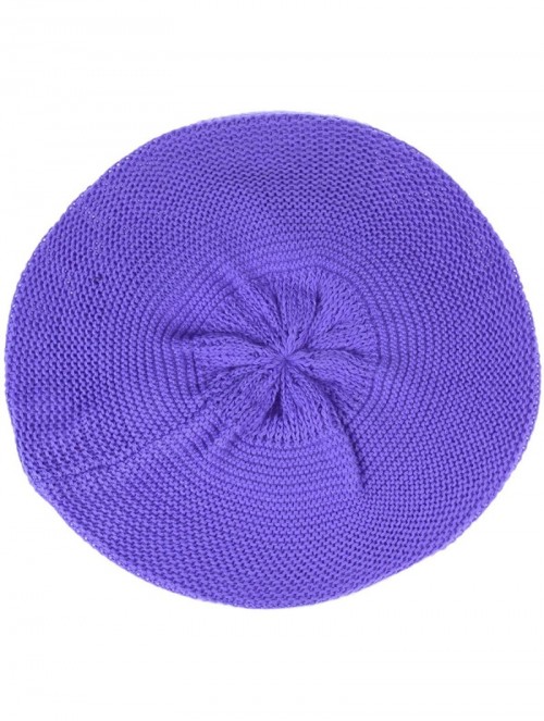 Berets Chic French Style Lightweight Soft Slouchy Knit Beret Beanie Hat in Solid - Purple - CF18LCEO6ZW $14.15