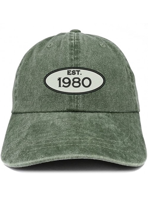 Baseball Caps Established 1980 Embroidered 40th Birthday Gift Pigment Dyed Washed Cotton Cap - Dark Green - CF180MXW3II $24.04
