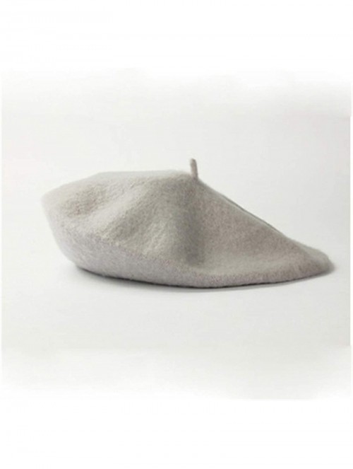 Berets Spring Beret Hat Flat Cap Women Wool Berets Hat Caps Casquette Female Warm Winter Cap - Light Grey - CF18A2XD3O0 $25.79