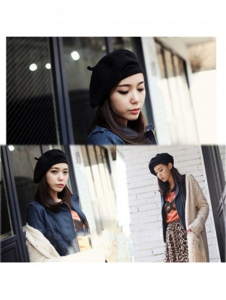 Berets Spring Beret Hat Flat Cap Women Wool Berets Hat Caps Casquette Female Warm Winter Cap - Light Grey - CF18A2XD3O0 $25.79