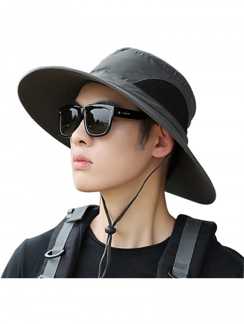 Sun Hats Men Fishing Hiking Bucket Hat Cowboy Sun Protection Cap Outdoor Travel Foldable Boonie UPF 50+ - Yq002-darkgray - CQ...