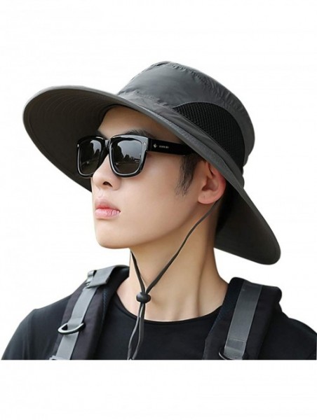 Sun Hats Men Fishing Hiking Bucket Hat Cowboy Sun Protection Cap Outdoor Travel Foldable Boonie UPF 50+ - Yq002-darkgray - CQ...