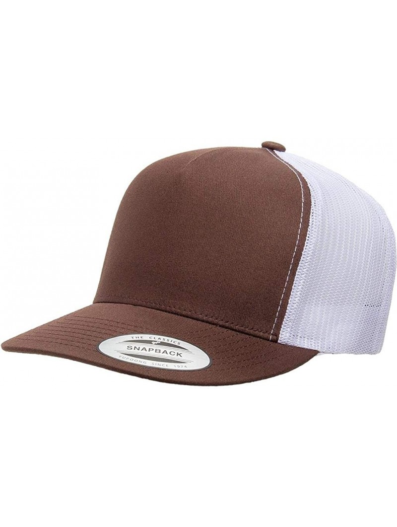 Baseball Caps Yupoong 6006 Flatbill Trucker Mesh Snapback Hat with NoSweat Hat Liner - Brown/White - C618O8EWDIG $16.89