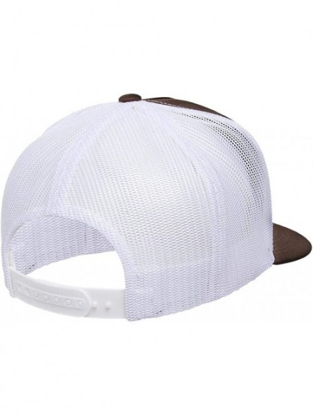 Baseball Caps Yupoong 6006 Flatbill Trucker Mesh Snapback Hat with NoSweat Hat Liner - Brown/White - C618O8EWDIG $16.89