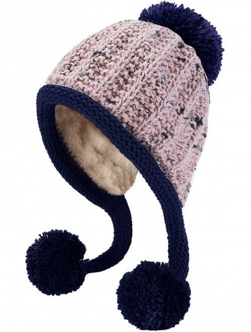 Skullies & Beanies Women Winter Peruvian Beanie Hat Ski Cap Fleece Lined Ear Flaps Dual Layered Pompoms - A23-8259-fense - C9...
