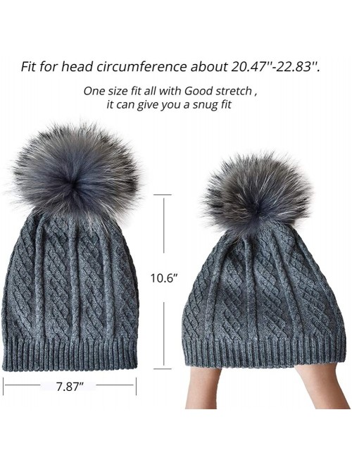 Skullies & Beanies Womens Winter Knit Beanie Hats with Fur Pom Pom Thick Warm Lined Slouchy Beanie Hat Ski Caps - CH18HXDKGS0...