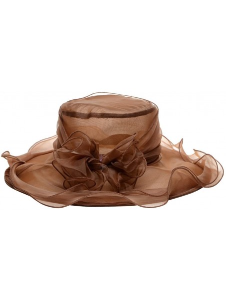 Sun Hats Elegant Women Vintage Gauze Kentucky Derby Sun Hat Flower Wide Brim Gauze Cap - Coffee - CV12GEFL8J3 $19.10