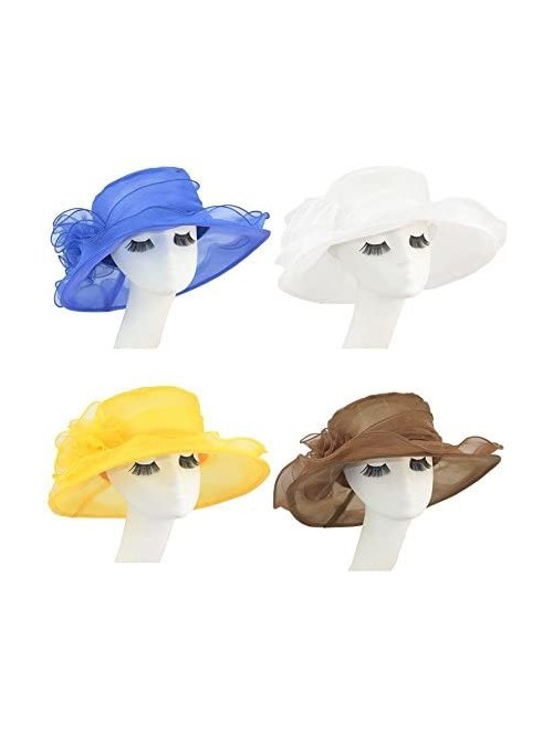 Sun Hats Elegant Women Vintage Gauze Kentucky Derby Sun Hat Flower Wide Brim Gauze Cap - Coffee - CV12GEFL8J3 $19.10