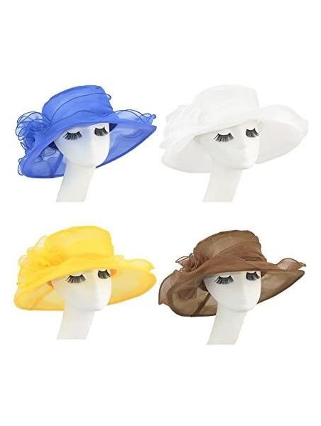 Sun Hats Elegant Women Vintage Gauze Kentucky Derby Sun Hat Flower Wide Brim Gauze Cap - Coffee - CV12GEFL8J3 $19.10