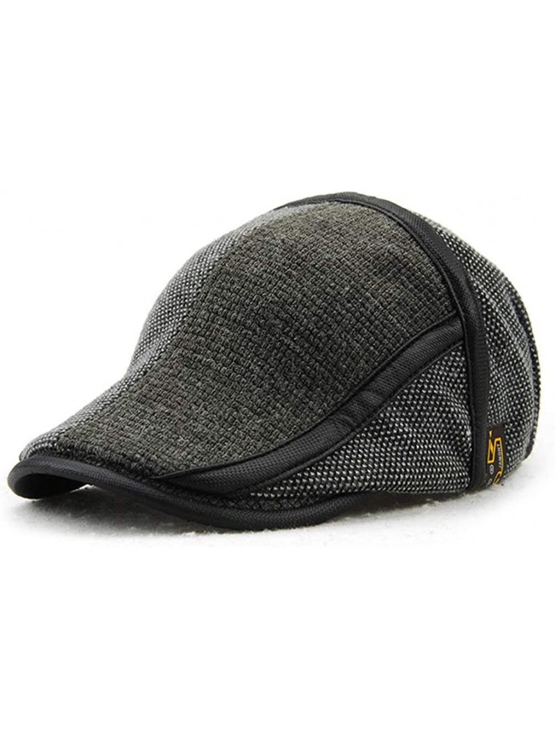 Newsboy Caps Men's Knitted Wool Duckbill Hat Warm Newsboy Golf Flat Scally Cap Baker Driving Cap - Gray - C118IGWCK3O $18.55