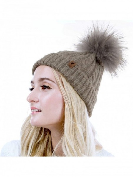 Skullies & Beanies Cute Beanie Hats for Womens Pom Pom Hat Knit Hat Thermal Ski Hat - Grey - CP18TL7RQ4Y $11.08