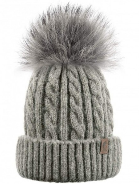 Skullies & Beanies Cute Beanie Hats for Womens Pom Pom Hat Knit Hat Thermal Ski Hat - Grey - CP18TL7RQ4Y $11.08