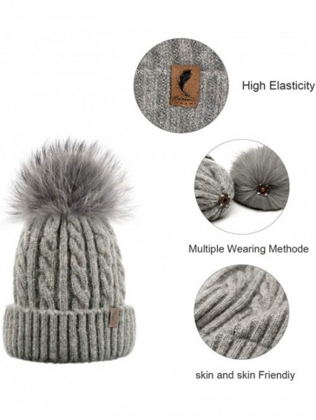 Skullies & Beanies Cute Beanie Hats for Womens Pom Pom Hat Knit Hat Thermal Ski Hat - Grey - CP18TL7RQ4Y $11.08