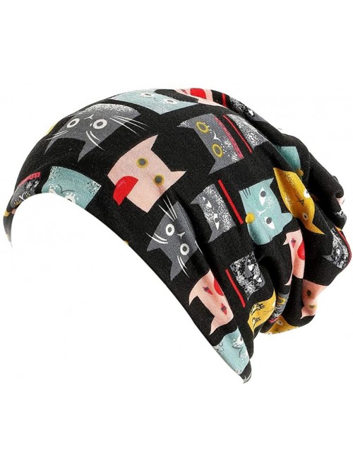 Skullies & Beanies Print Flower Cap Cancer Hats Beanie Stretch Casual Turbans for Women - Blackpet - CF198UMTOO2 $14.12