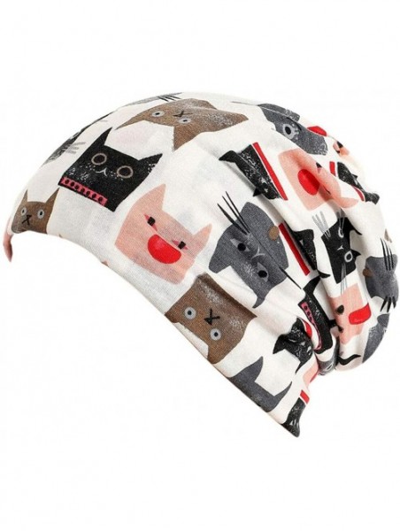 Skullies & Beanies Print Flower Cap Cancer Hats Beanie Stretch Casual Turbans for Women - Whitepet - C3198UKTRRN $11.45