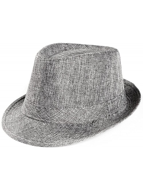 Sun Hats Summer Straw Fedora Hat for Women Classic Hat Cute Beach Panama Hats Cuban Trilby Hat - Gray - CZ18QDKLWNS $14.44