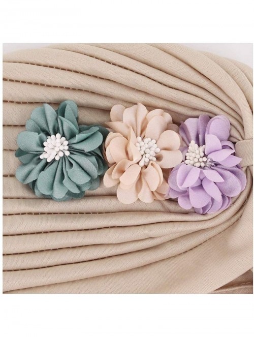 Sun Hats Shiny Metallic Turban Cap Indian Pleated Headwrap Swami Hat Chemo Cap for Women - Beige Flower - CR18Z65CE2N $12.54