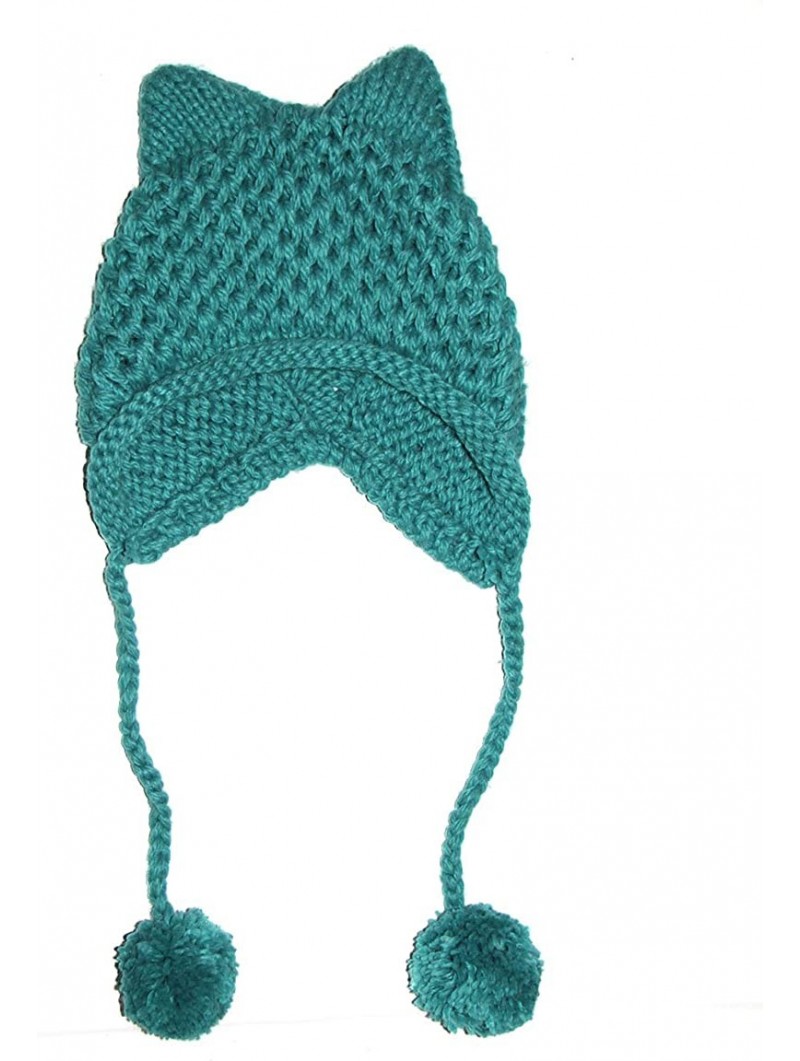 Skullies & Beanies Women's Hat Cat Ear Crochet Braided Knit Caps Warm Snowboarding Winter - Green - CY12NTJR1VJ $16.34