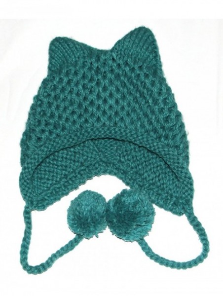 Skullies & Beanies Women's Hat Cat Ear Crochet Braided Knit Caps Warm Snowboarding Winter - Green - CY12NTJR1VJ $16.34