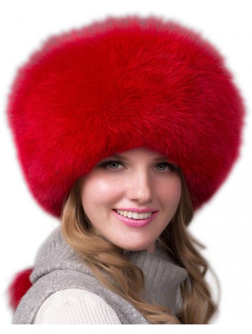 Cold Weather Headbands Women's Winter Warm Fox Fur Hat Cossack Russian Style Hat Caps with Stretch - Red - CB18M6KDL3Q $56.93