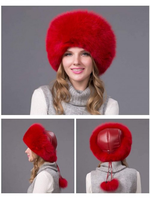 Cold Weather Headbands Women's Winter Warm Fox Fur Hat Cossack Russian Style Hat Caps with Stretch - Red - CB18M6KDL3Q $56.93