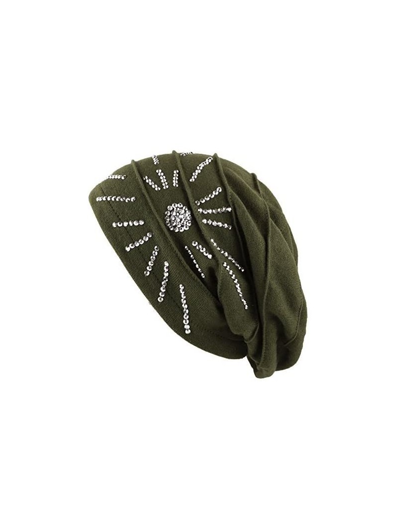 Skullies & Beanies Women's Knit Handmade Fleece Lined Slouchy Baggy Beanie Skully Hat - Olive - CZ126IAQZP5 $20.32