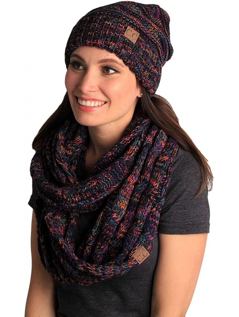 Skullies & Beanies Oversized Slouchy Beanie Bundled with Matching Infinity Scarf - 4 Tone Mix - Black- Purple- Orange- Teal -...