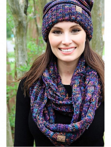 Skullies & Beanies Oversized Slouchy Beanie Bundled with Matching Infinity Scarf - 4 Tone Mix - Black- Purple- Orange- Teal -...