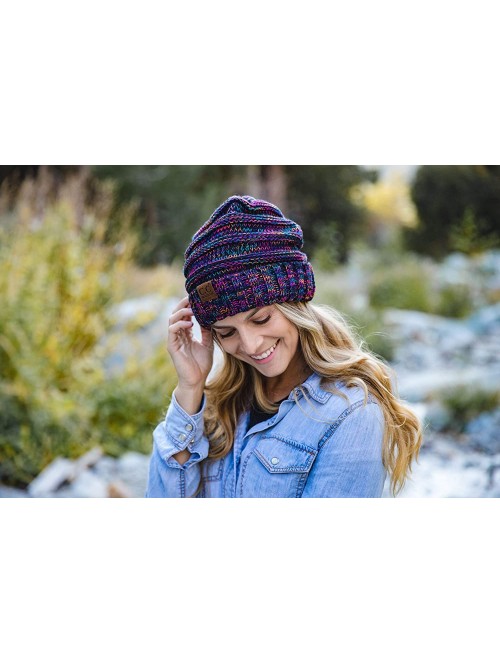 Skullies & Beanies Oversized Slouchy Beanie Bundled with Matching Infinity Scarf - 4 Tone Mix - Black- Purple- Orange- Teal -...