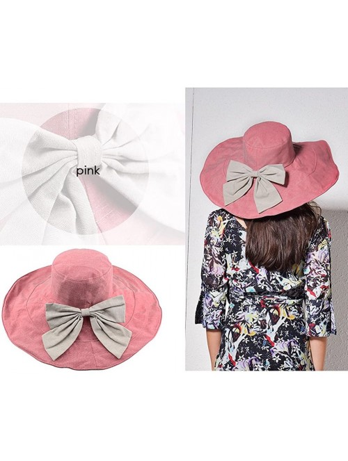 Sun Hats Women's UPF 50+ Foldable Floppy Reversible Wide Brim Sun Beach Hat with Bowknot - Red - CH18D5ICO0X $21.60