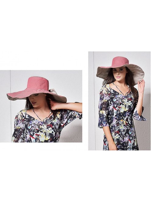 Sun Hats Women's UPF 50+ Foldable Floppy Reversible Wide Brim Sun Beach Hat with Bowknot - Red - CH18D5ICO0X $21.60