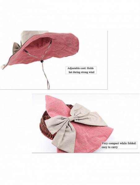 Sun Hats Women's UPF 50+ Foldable Floppy Reversible Wide Brim Sun Beach Hat with Bowknot - Red - CH18D5ICO0X $21.60