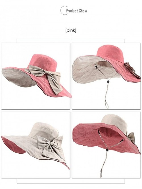 Sun Hats Women's UPF 50+ Foldable Floppy Reversible Wide Brim Sun Beach Hat with Bowknot - Red - CH18D5ICO0X $21.60